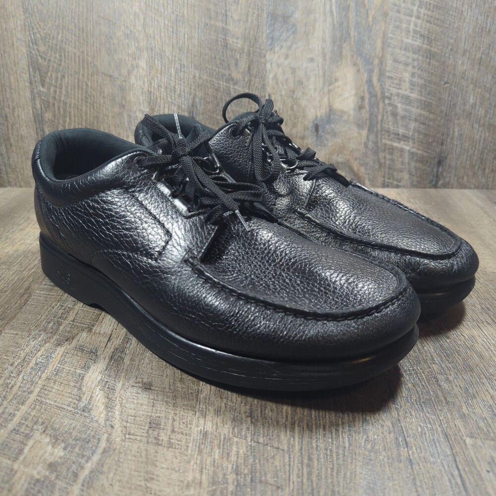 SAS Bout Time Lace Up Loafer Black Leather Mens 14 M Shoes Moc Toe USA Made